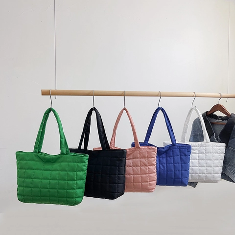 Women Quilted Puffer Tote Bag Large Capacity Padded Shoulder Bag Lightweight Nylon Handbag For Casual Daily Commuting Winter Use