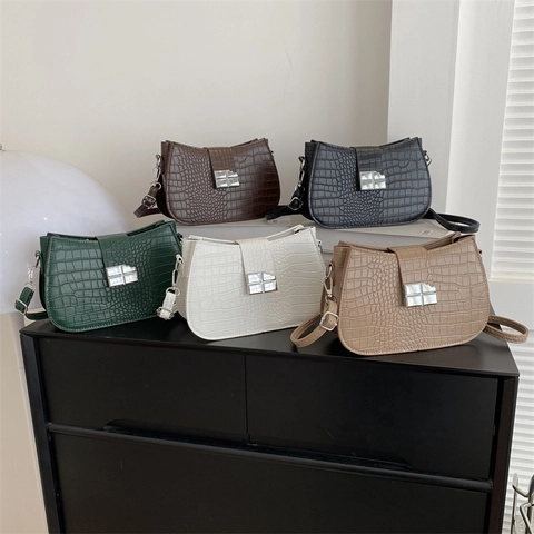 Women's Elegant Crocodile Pattern Shoulder Bag Niche Design PU Leather Crossbody Bag Fashion Square Handbag Gift