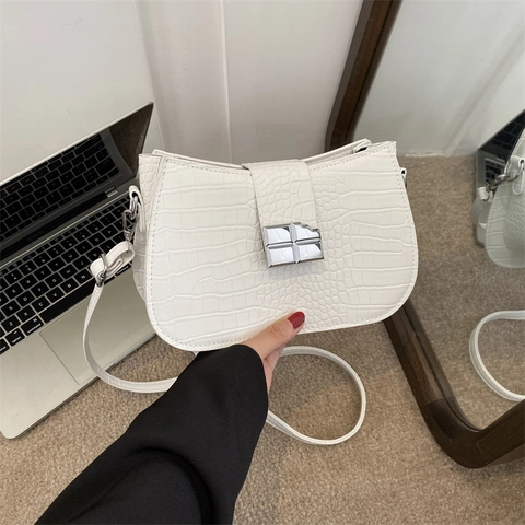 Women's Elegant Crocodile Pattern Shoulder Bag Niche Design PU Leather Crossbody Bag Fashion Square Handbag Gift