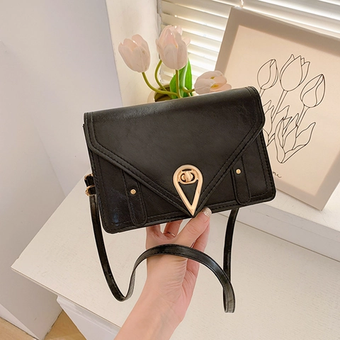 Women Envelope Shoulder Bag PU Leather Vintage Square Crossbody Bag With Metal Lock Adjustable Strap Niche Design Handbag