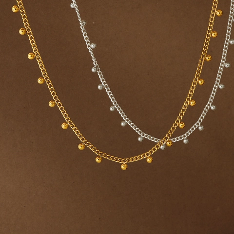 French Minimalist Stainless Steel Necklace With Small Gold Beads Delicate Ball Clavicle Chain For Women Fashion Jewelry
