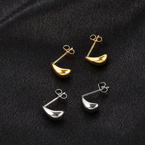 Pendientes De Botón Con Gota De Agua Minimalistas Acero Inoxidable Pulido Forma De Frijol Estilo Retro Francés Joyas Para Mujer