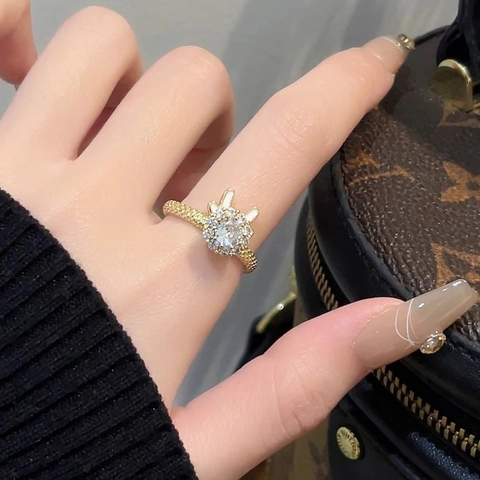 Rotierbarer Drachen Ring Kupfer Vergoldet Zirkon Emaille Offen Verstellbar Finger Schmuck Nischen Design Damen