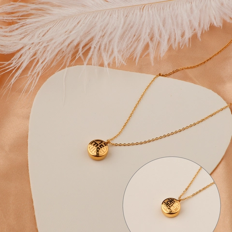 Collar De Pendiente De Disco Redondo De Doble Cara Fu Xi Acero De Titanio Chapado En Oro Joyería Minimalista Mujer