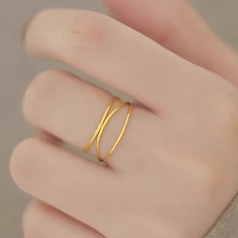 Minimalist Stainless Steel Three Layer Interwoven Line Ring For Women Gold Plated Irregular Geometric Fashion Finger Jewelry