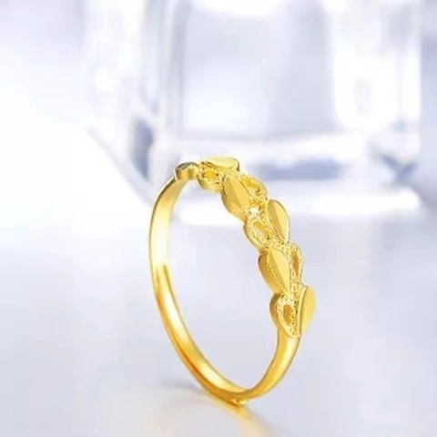 Eleganter Herz Und Blatt Verstellbarer Ring Vergoldeter Kupfer Für Damen Leicht Luxus Mode Schmuck