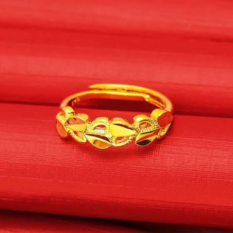 Eleganter Herz Und Blatt Verstellbarer Ring Vergoldeter Kupfer Für Damen Leicht Luxus Mode Schmuck
