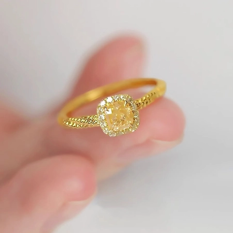 Square Yellow Zircon Ring Copper Gold Plated Halo Setting Twisted Rope Band Adjustable Open Ring For Women
