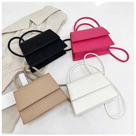 Sac à Épaule pour Femme en Cuir PU Motif Crocodile Rabat Minimaliste Bandoulière Carré Avec Fine Lanière Pour Fête Quotidien