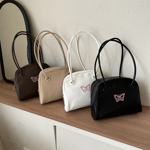Borsa A Spalla In Pelle PU Con Ricamo A Farfalla Y2K Retrò Borsa Da Ascella Stile Dolce Per Donne