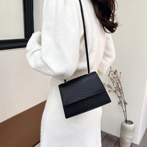 Französische Vintage Umhängetasche Aus PU-Leder Mit Krokodilmuster Für Damen Minimalistische Kleine Quadratische Crossbody-Tasche