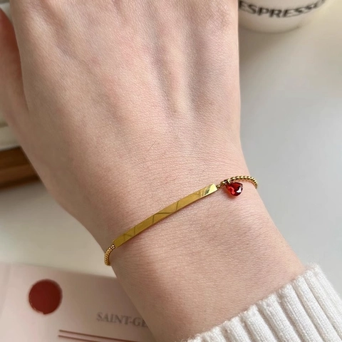 Rotes Herz Zirkon Armband Edelstahl Lächeln Bar Rundperlenkette Minimalistischer Schmuck Geschenk Für Frauen