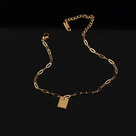 Good Luck Square Tag Anklet Titanium Steel Paperclip Link Chain Adjustable Gold Plated Jewelry For Women