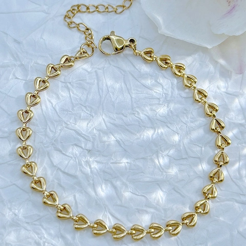 Hartvormige Holle Schakelarmband Titaniumstaal Verguld Minimalistische Sieraden Voor Dames Verstelbaar