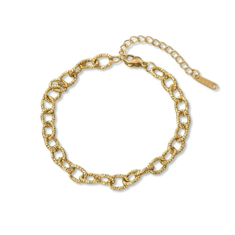 Thick Link Chain Bracelet Hammered Texture Titanium Steel Gold Plated Adjustable Geometric Jewelry For Women
