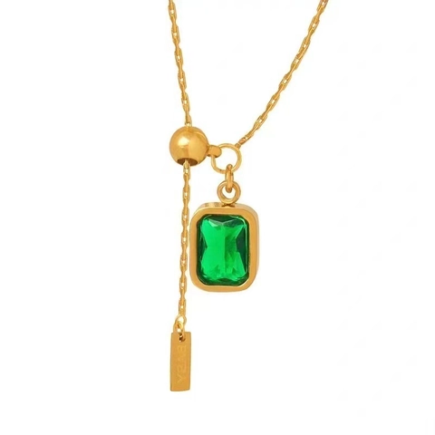 Square Crystal Pendant Necklace Stainless Steel Adjustable Drawstring Elegant Clavicle Chain Minimalist Women Jewelry