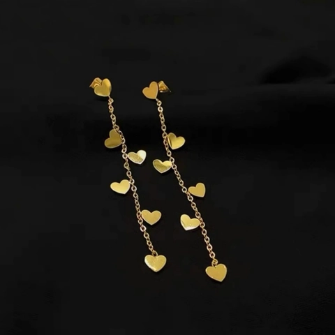 Herzform Lange Quaste Kette Ohrringe Titanstahl Vergoldet Minimalistischer Modeschmuck Für Damen