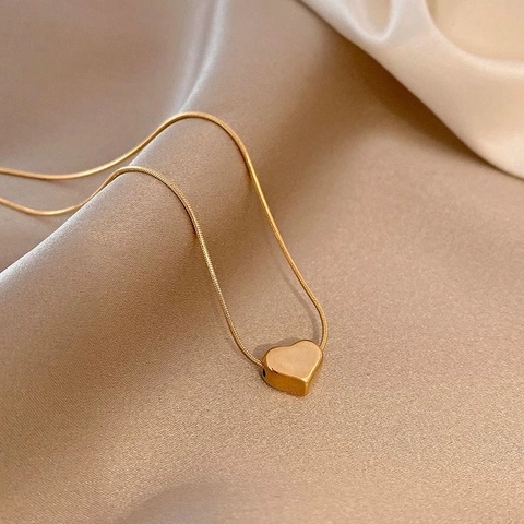 Herz Anhänger Halskette Edelstahl Vergoldet Schlangenkette Minimalistischer Schlüsselbein Schmuck Für Damen