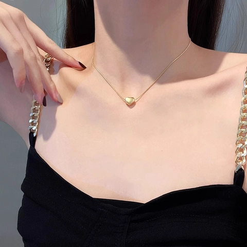 Herz Anhänger Halskette Edelstahl Vergoldet Schlangenkette Minimalistischer Schlüsselbein Schmuck Für Damen