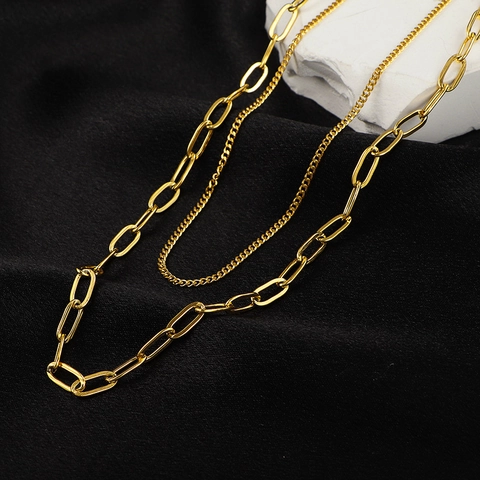 Double Layer Necklace Stainless Steel Paperclip And Curb Chain Minimalist Chic Layered Jewelry Accessory For Women