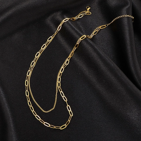Double Layer Necklace Stainless Steel Paperclip And Curb Chain Minimalist Chic Layered Jewelry Accessory For Women