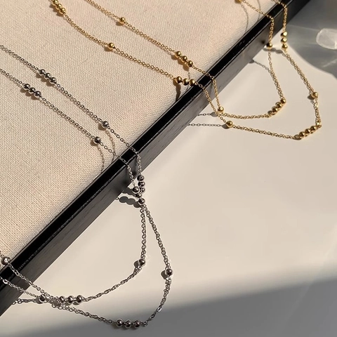 Doppellagige Perlenkette Titanstahl Minimalistisch Schick Stapelbare Kugelkette Halskette Für Damen Eleganter Schmuck
