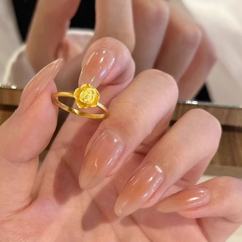 Rose Flower Ring Copper Gold Plated Minimalist Elegant Korean Style Jewelry For Women