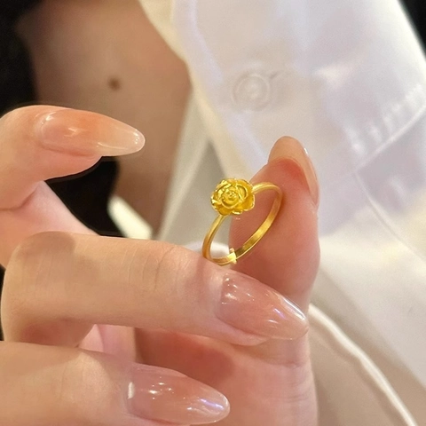 Rose Flower Ring Copper Gold Plated Minimalist Elegant Korean Style Jewelry For Women