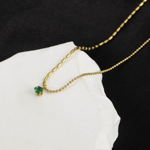 Minimalistische Ketting Met Groene Zirkoon Hanger Van Roestvrij Staal Verguld Bamboe Ketting Voor Dames