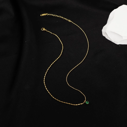 Minimalistische Ketting Met Groene Zirkoon Hanger Van Roestvrij Staal Verguld Bamboe Ketting Voor Dames