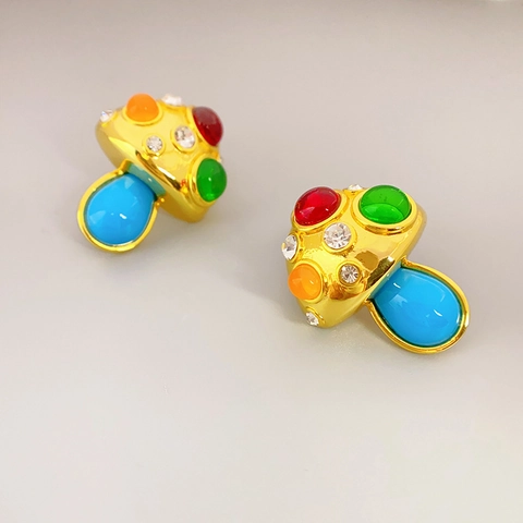 Mushroom Stud Earrings With 925 Sterling Silver Earring Post 18K Gold Plated Brass Colorful Enamel Rhinestone Jewelry