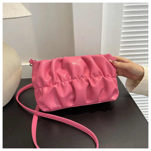 Ruched Cloud Shoulder Bag PU Leather Pleated Pouch Bag For Women Minimalist Versatile Solid Color Fashionable Niche