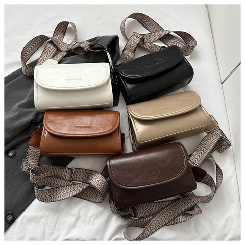 Borsa Tracolla Donna Pelle PU Piccola Borsa Quadrata Patta Tracolla Larga Urbano Semplice Moda Casual Versatile
