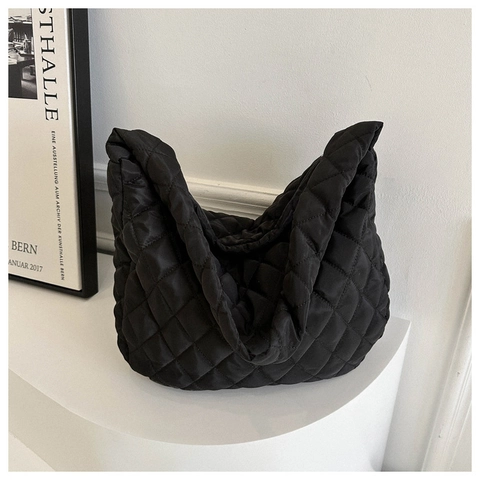 Borsa a Spalla Trapuntata da Donna Grande Capacità Motivo a Rombi Borsa Tote in Nylon Minimalista Leggera Autunno Inverno