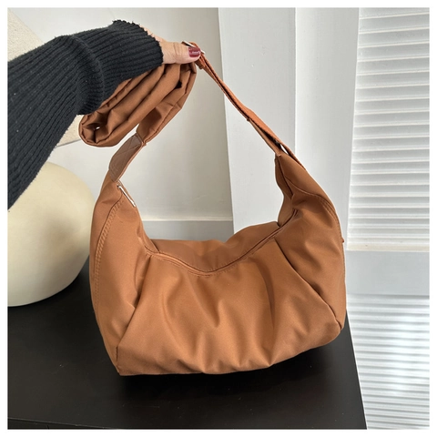 Puffy Crescent Shoulder Bag Quilted Nylon Large Capacity Adjustable Wide Strap Casual Crossbody Hobo For Women