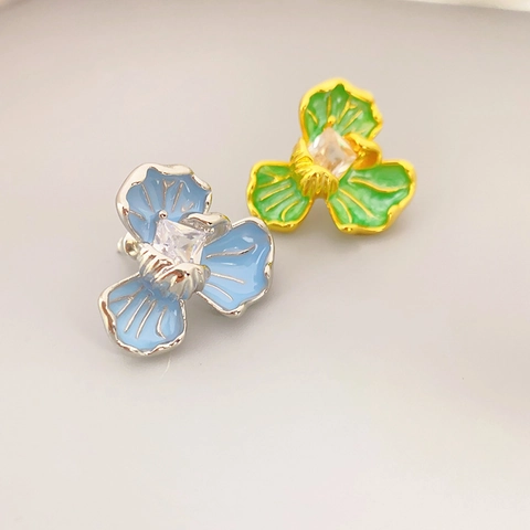 Florale Blumen Ohrstecker Mit Emaille Blütenblättern Quadratischem Zirkon Und 925 Sterling Silber Ohrstecker Schmuck Für Damen