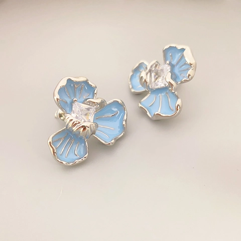 Florale Blumen Ohrstecker Mit Emaille Blütenblättern Quadratischem Zirkon Und 925 Sterling Silber Ohrstecker Schmuck Für Damen