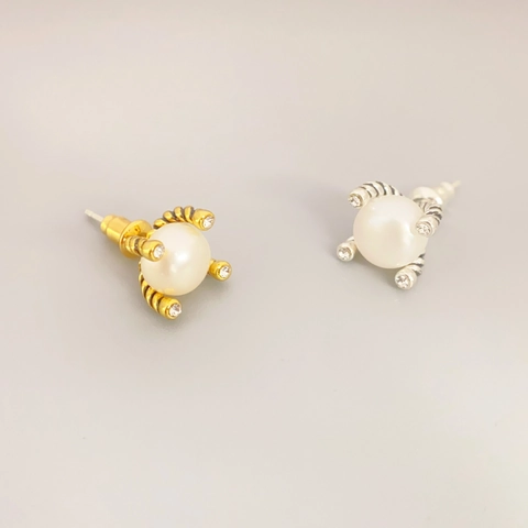 Artificial Pearl Stud Earrings With 925 Sterling Silver Earring Post Rhinestone Copper Brass Vintage Spiral Texture For Women