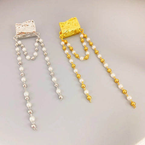 Tassel Hängeohrringe Mit Imitation Künstliche Perlen Hammerschlag Textur Kupfer Und 925 Sterling Silber Ohrstecker Für Frauen