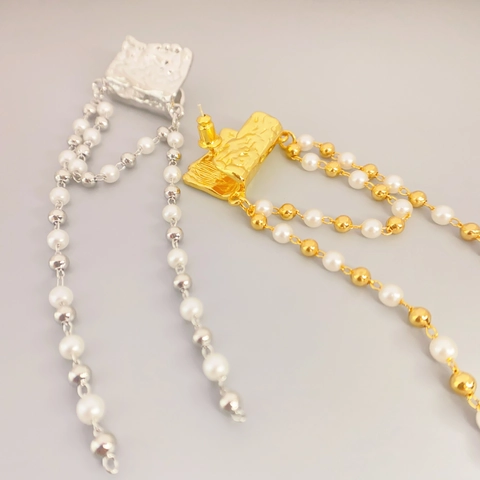 Tassel Hängeohrringe Mit Imitation Künstliche Perlen Hammerschlag Textur Kupfer Und 925 Sterling Silber Ohrstecker Für Frauen