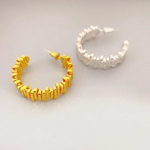 Pendientes De Aro Geométricos Con Poste De Plata De Ley 925 Forma De C Irregular Latón Chapado En Oro Para Mujeres