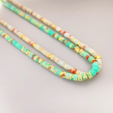 Böhmische Perlenkette Messing 18K Vergoldet Marmorstruktur Heishi Perlen Retro Sommer Schmuck Für Damen