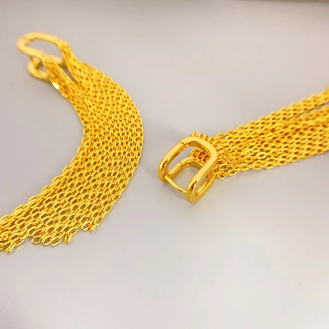 Palace Style 18K Gold Plated Copper Tassel Earrings Vintage Luxury U Shaped Long Chain Drop Earrings For Women Jewelry