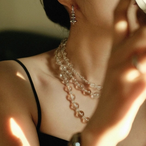 Transparente Kristall Perlen Lange Halskette Mehrzweck Taillenkette Kupfer Für Damen Elegant Mode