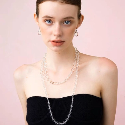 Transparente Kristall Perlen Lange Halskette Mehrzweck Taillenkette Kupfer Für Damen Elegant Mode