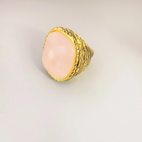 Französischer Vintage Kupferring Mit Großem Naturstein Geflochtene Textur Breites Band Gealterter Goldring Für Damen Boho Schmuck