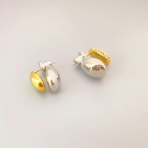 Water Drop Stud Earrings For Women Copper Bicolor Plated With 925 Sterling Silver Earring Post Zircon Fashion Elegant