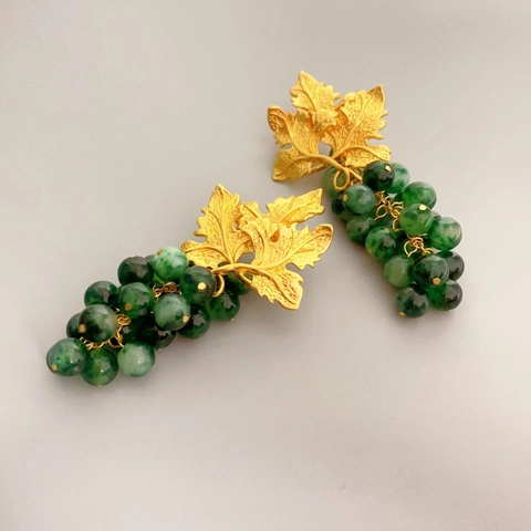 Orecchini Uva Con Foglia Di Rame Perline Resina Perno Argento 925 Per Donna Vintage Retro Statement
