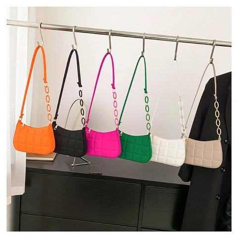Women's Korean Style Quilted Felt Underarm Bag Simple Plaid Small Square Shoulder Bag With Decorative Chain Zipper Closure