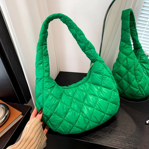Damen Gesteppte Hobo Tasche Nylon Rautenmuster Wolke Puffer Schultertasche Große Kapazität Leicht Täglich Lässig Handtasche